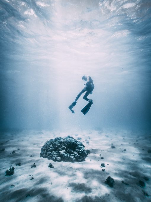 Deep-sea diver in search for wild pearl oysters.